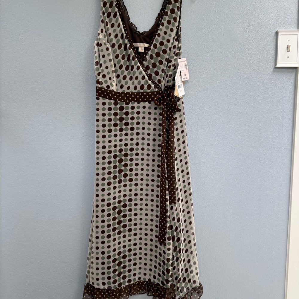 Dressbarn Brown and Cream Midi Sundress V-Neck Cocktail